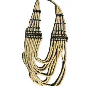 White/Taupe Vintage Tribal Beaded Necklace